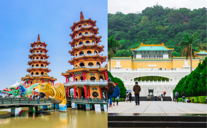 台北故宮博物院と高雄蓮池潭の風景