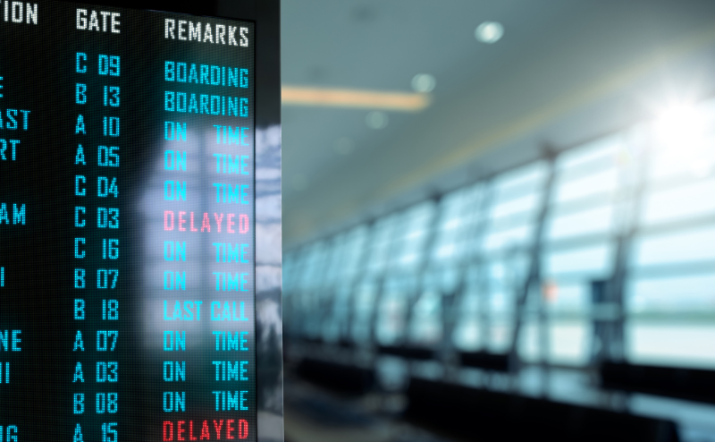 空港のフライトステータス表示