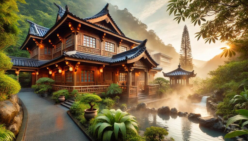 北投温泉街の風景と温泉宿