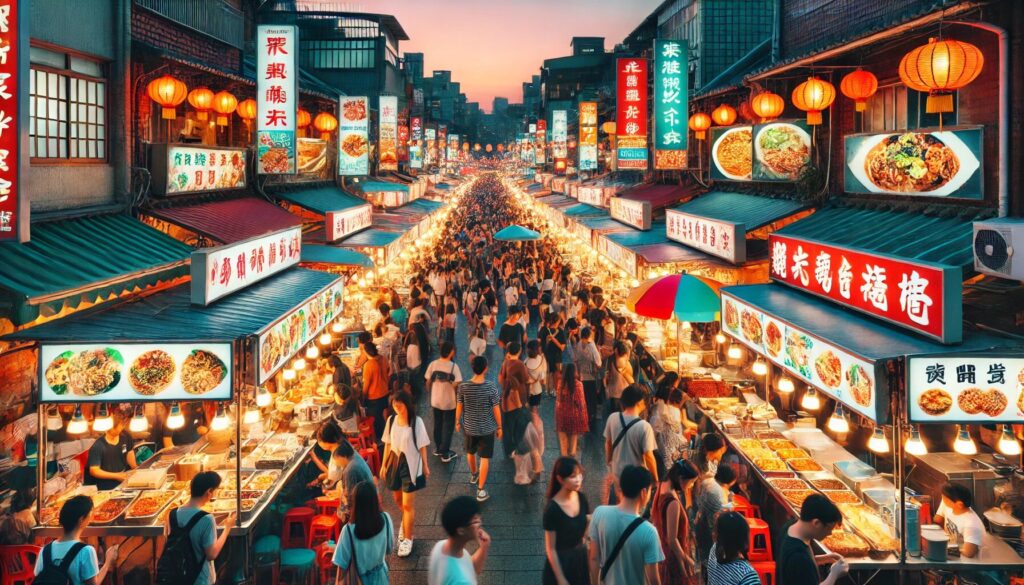 台湾の夜市の活気ある風景