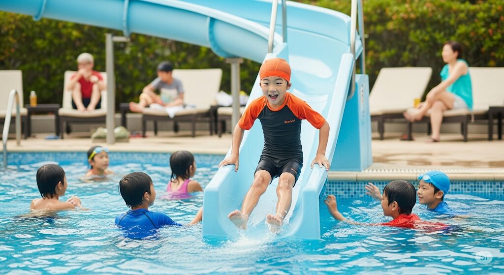 台湾ホテルのプールはスライダー付き！