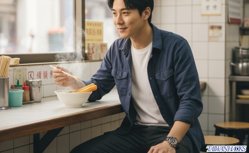 台湾一人旅のコスパ派、ローカルな豆漿店で朝食を食べる日本人男性