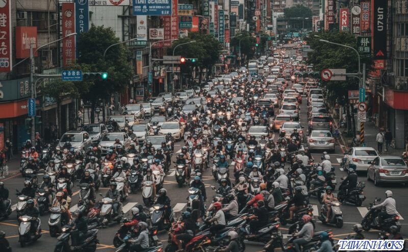 台湾 台北のスクーター（バイク）が密集するカオスな交通状況