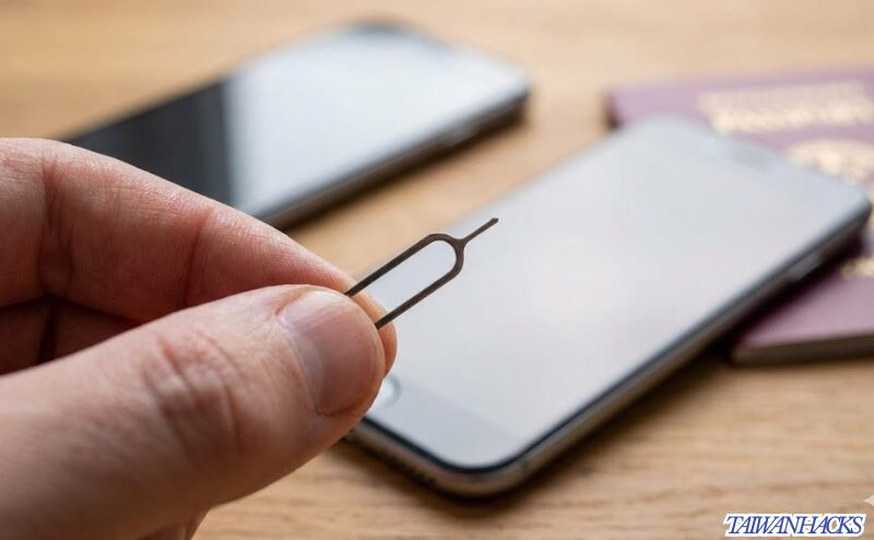 スマートフォンのSIMカードを取り出すためのSIMピンとパスポート